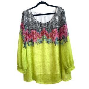 Soft Surroundings Abstract, Tribal, Floral Multicolor Boho Blouse